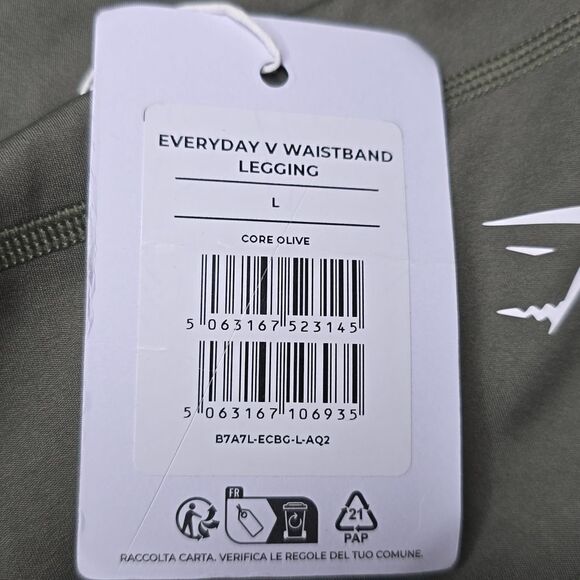 733 NWT Gymshark Everyday V Waistband Leggings Size Large Color CORE OLIVE - Picture 3 of 7